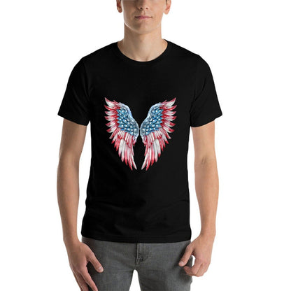 Veterans Day, 4th of July Patriotic Wings Angel Usa Flag  Rolled Sleeves T-Shirt