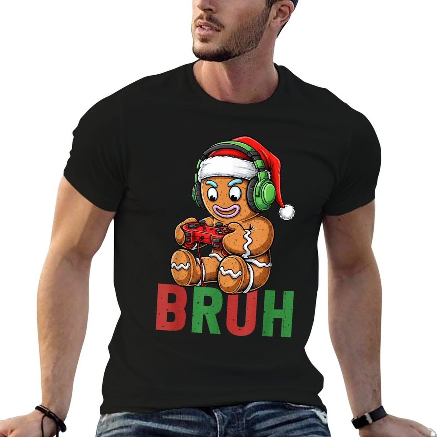 Gamer Gingerbread Bruh Christmas Santa Hat Xmas Gaming Boys  Vintage-inspired T-Shirt