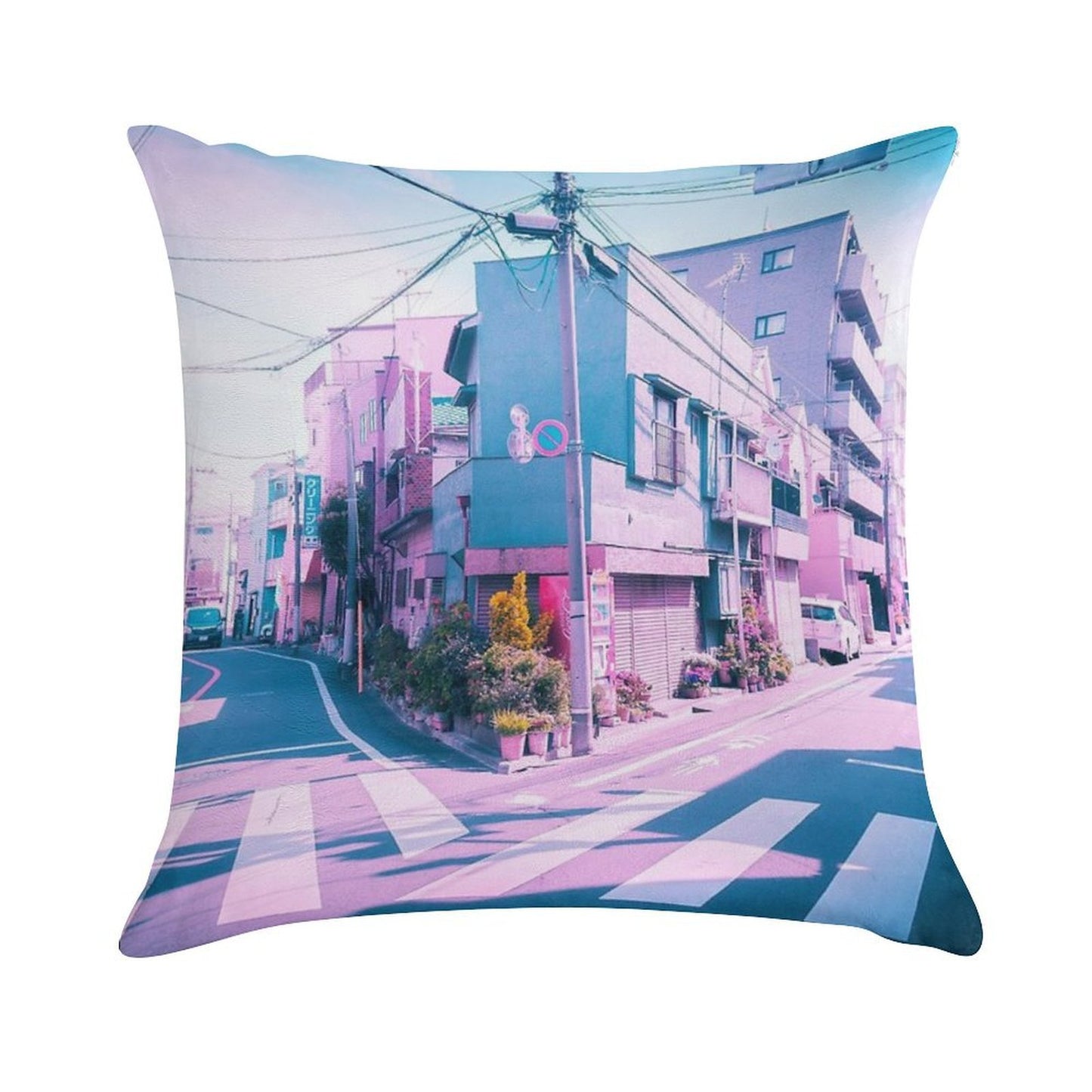 Anime in Real Life Vaporwave Summer Day in Tokyo Residential Area Soft Luxury Feel Throw Pillow
