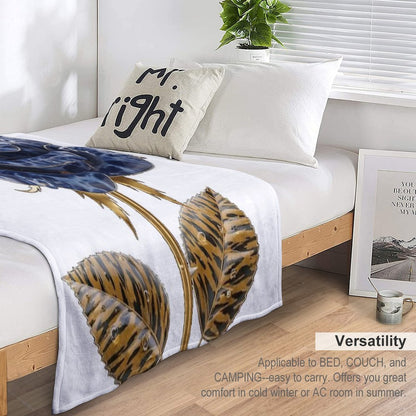 Blue Lapis Lazuli Rose with Golden Tiger Leaves Travel-friendly Throw Blanket
