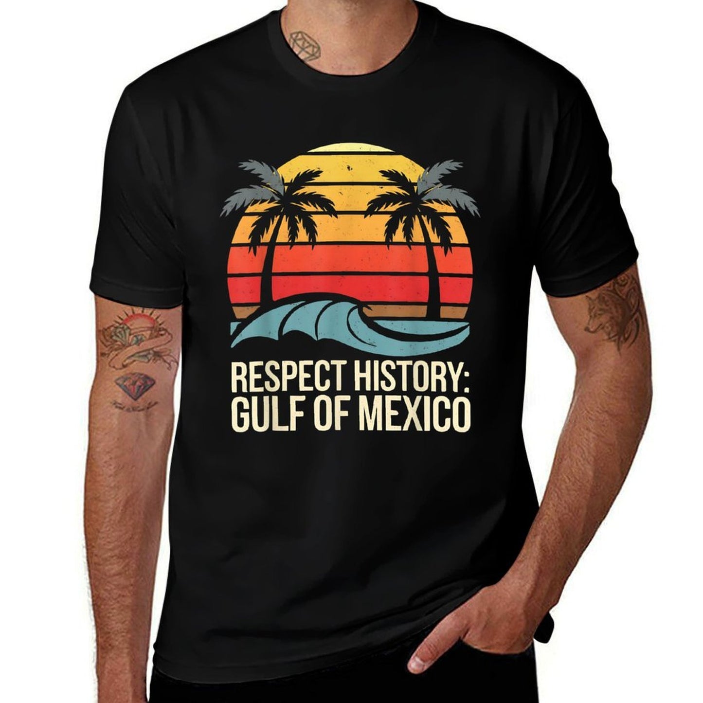 Respect History Gulf Of Mexico Retro Vintage Beach 1672  Rolled Sleeves T-Shirt