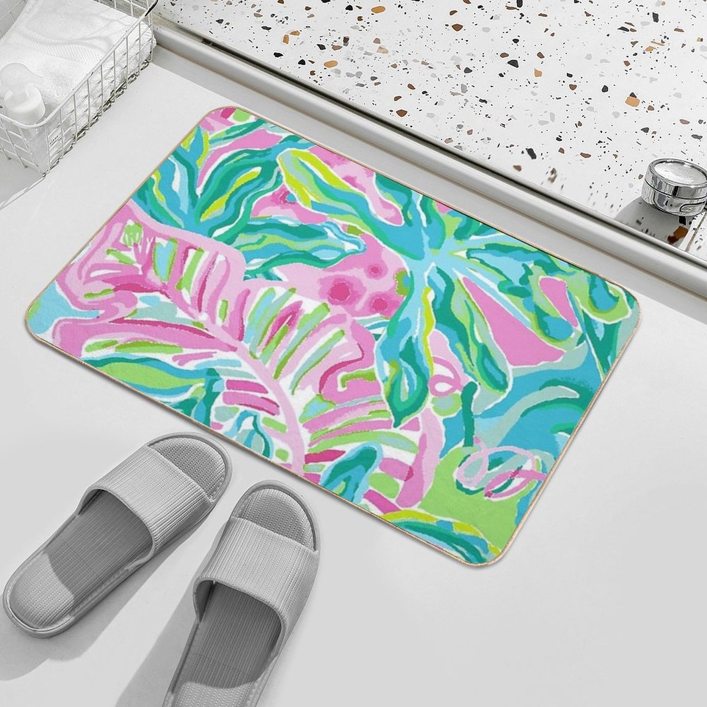Water Floral  Slip-Resistant Bath Mat