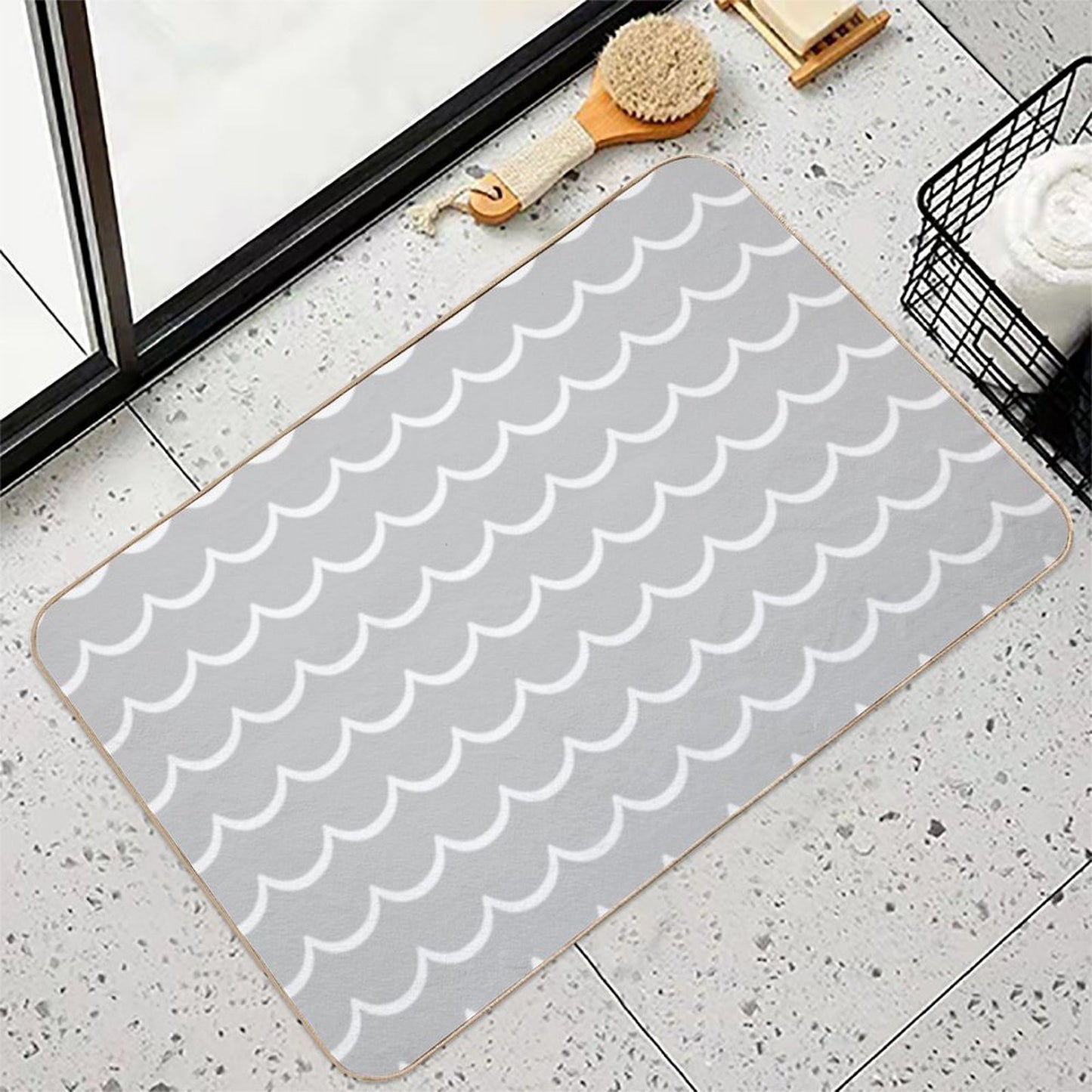 Gray And White Coastal Wave Pattern  Versatile Bath Mat