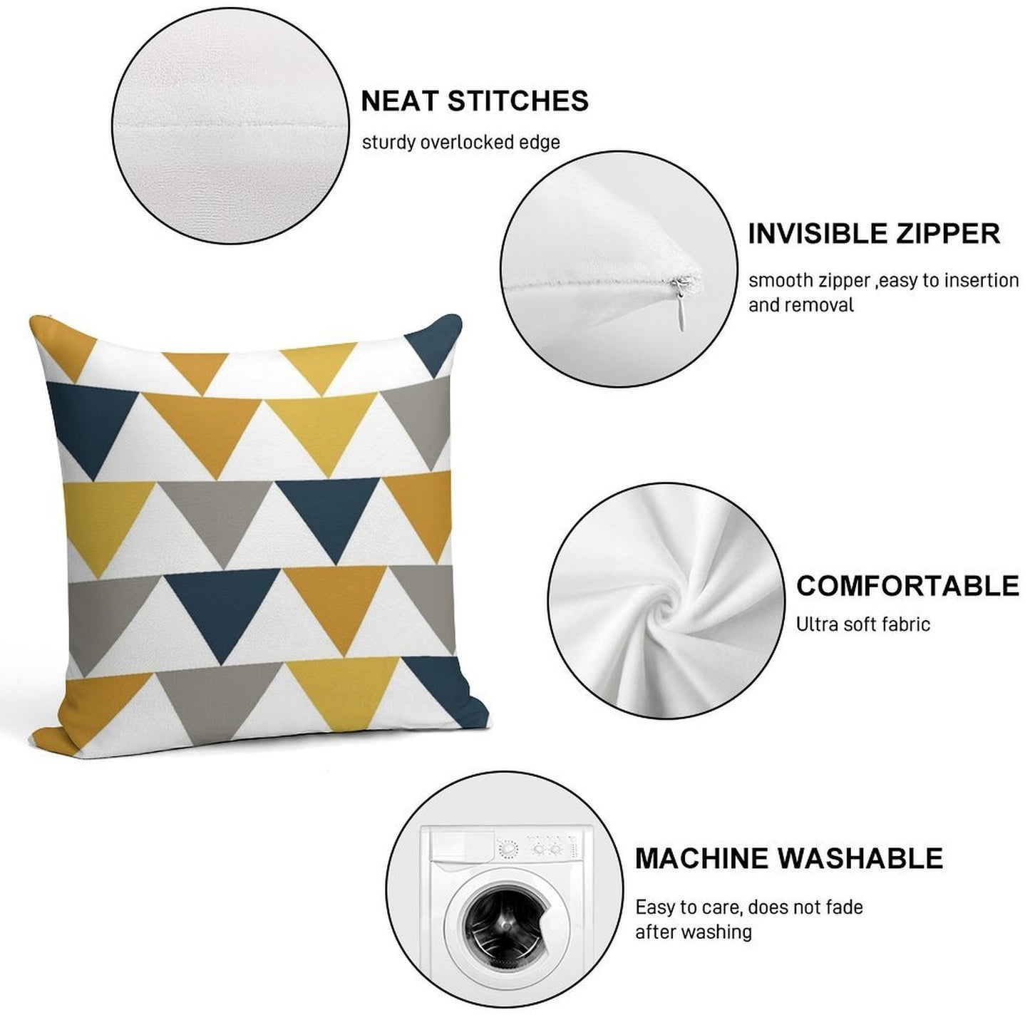 Arrows Light Mustard Yellow, Dark Mustard Yellow, Dark Blue, Grey, And White Geometric Pattern Soft Anti-Pilling Throw Pillow