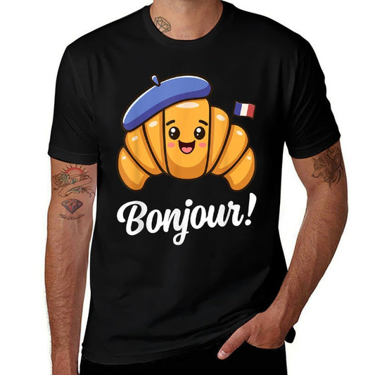Croissant French Saying Quote France Baking Breakfast Funny  Cotton T-Shirt