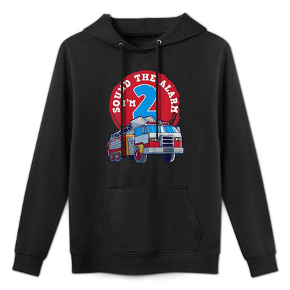 Kids 2nd Birthday Two Years Old Firetruck Firefighter Gift Shrink-Resistant Hoodie