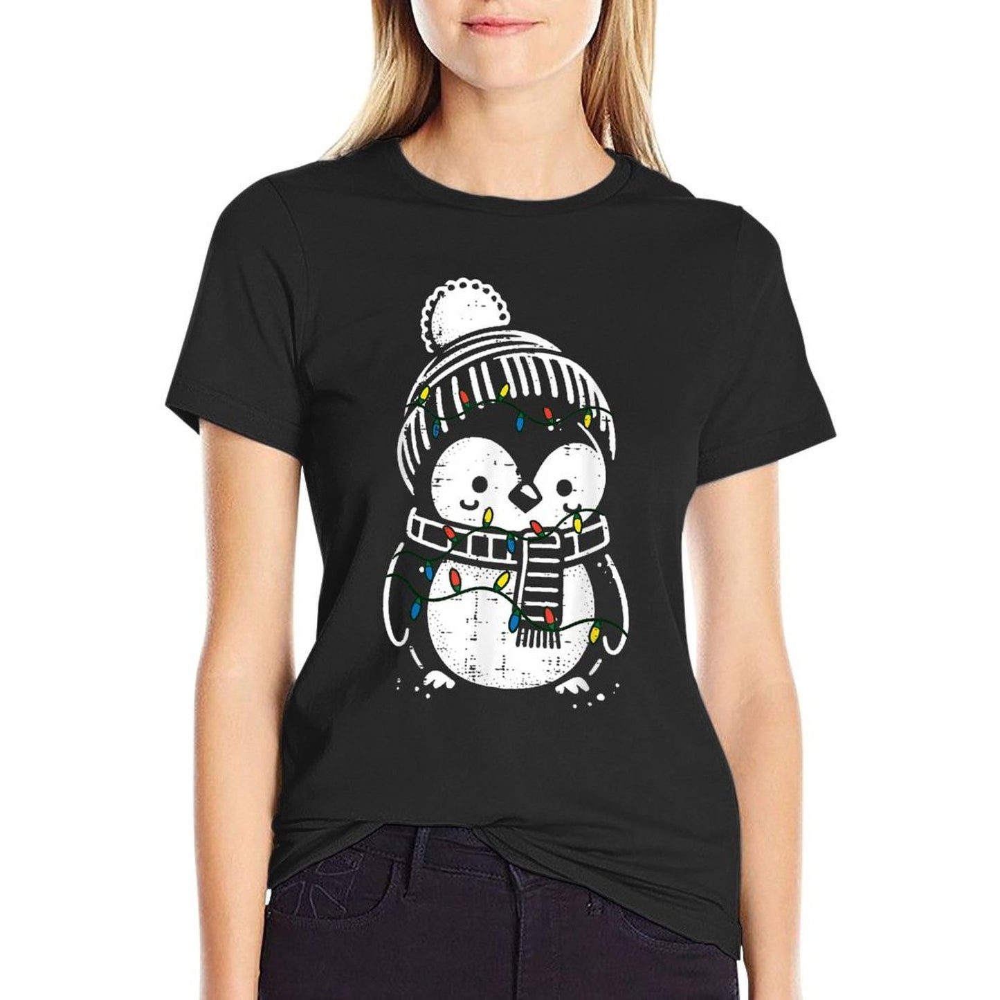 Christmas Penguin Scarf Cute Xmas Boys Girls Kids Toddler  Oversized Silhouette T-Shirt