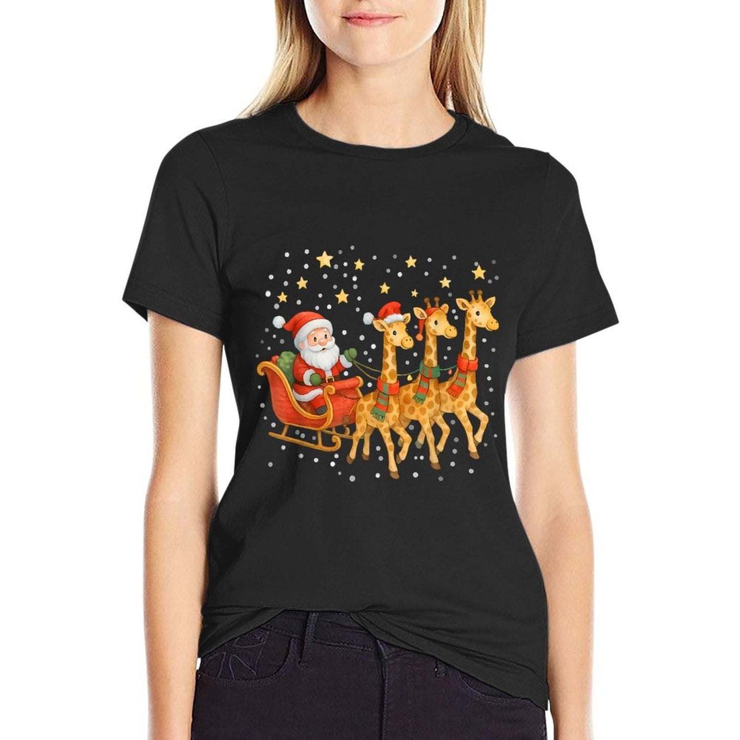Funny Giraffe Lover Xmas Giraffe Santa Christmas Sleigh  Quick-drying T-Shirt