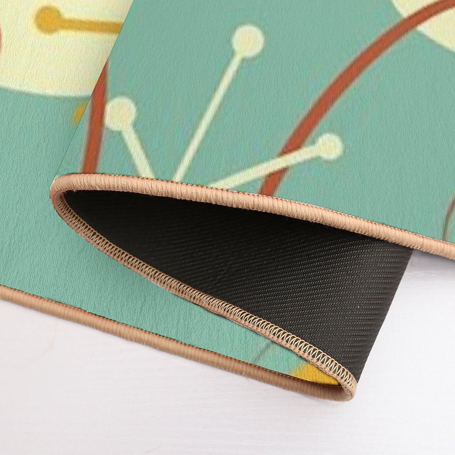 Vintage Retro 1950s Atomic Starburst Boomerangs  Green Harvest Gold Rust  Repositionable Bath Mat