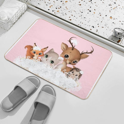 Cute Baby Forest Animals in A Bathtub, Girls Bathroom Print, Forest Baby Animals Cartoon in Tub, Whimsy Animal, Kids Bathroom Ar  Versatile Bath Mat