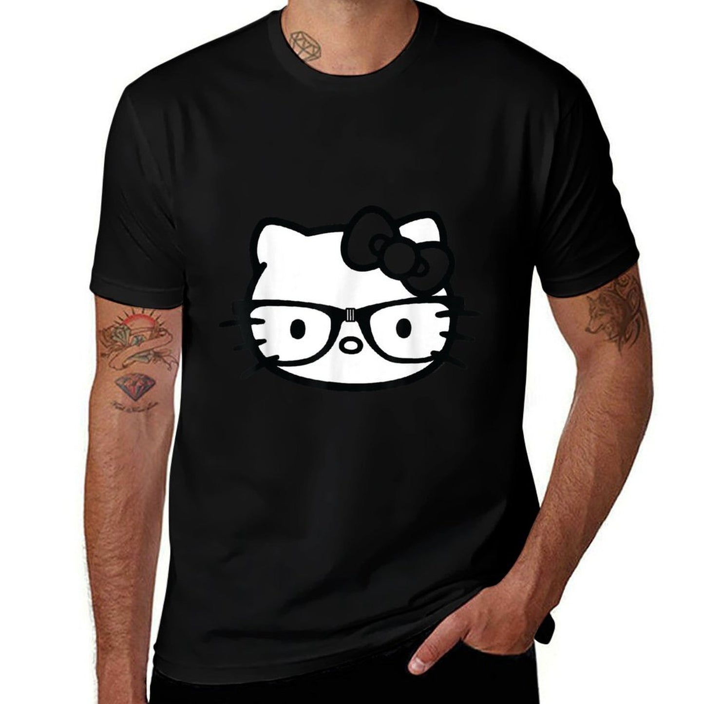 Hello Kitty Black And White Nerd Glasses  Wrinkle-resistant T-Shirt