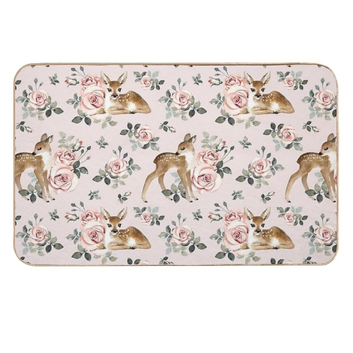 Little Deer With Vintage Roses  Blush  Absorbent Bath Mat