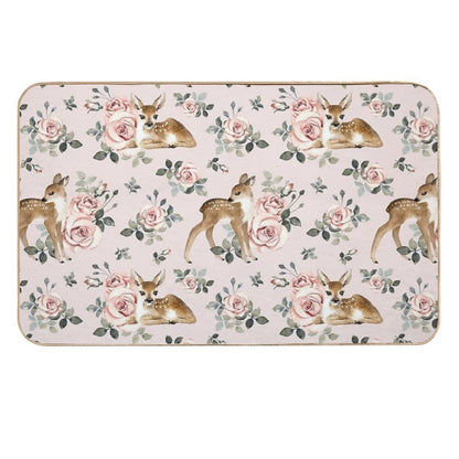 Little Deer With Vintage Roses  Blush  Absorbent Bath Mat