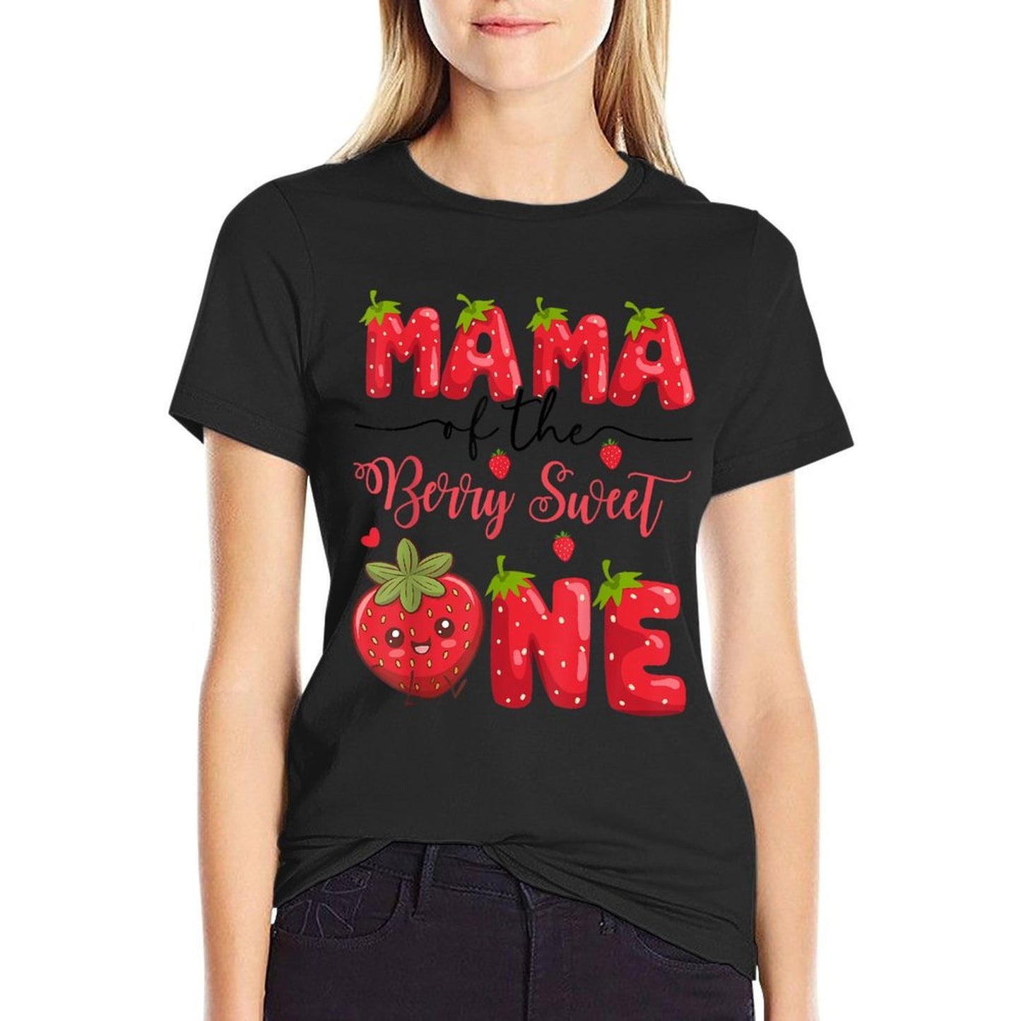 Mama Of The Berry Sweet One Strawberry First Birthday  Cotton T-Shirt