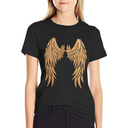 Golden Angel Wings On Back - Angelic Wings Design  Polyester Blend T-Shirt