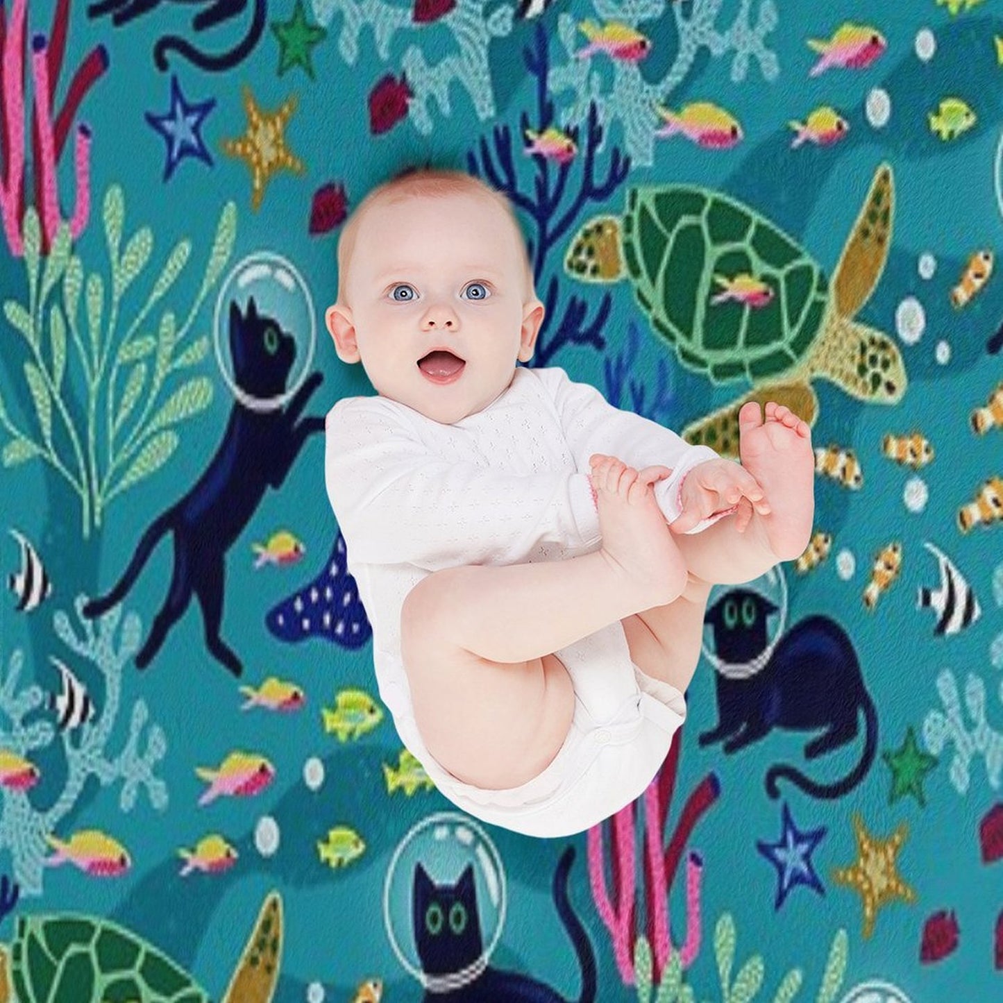 Feline Seabed Exploration Eco-conscious Throw Blanket