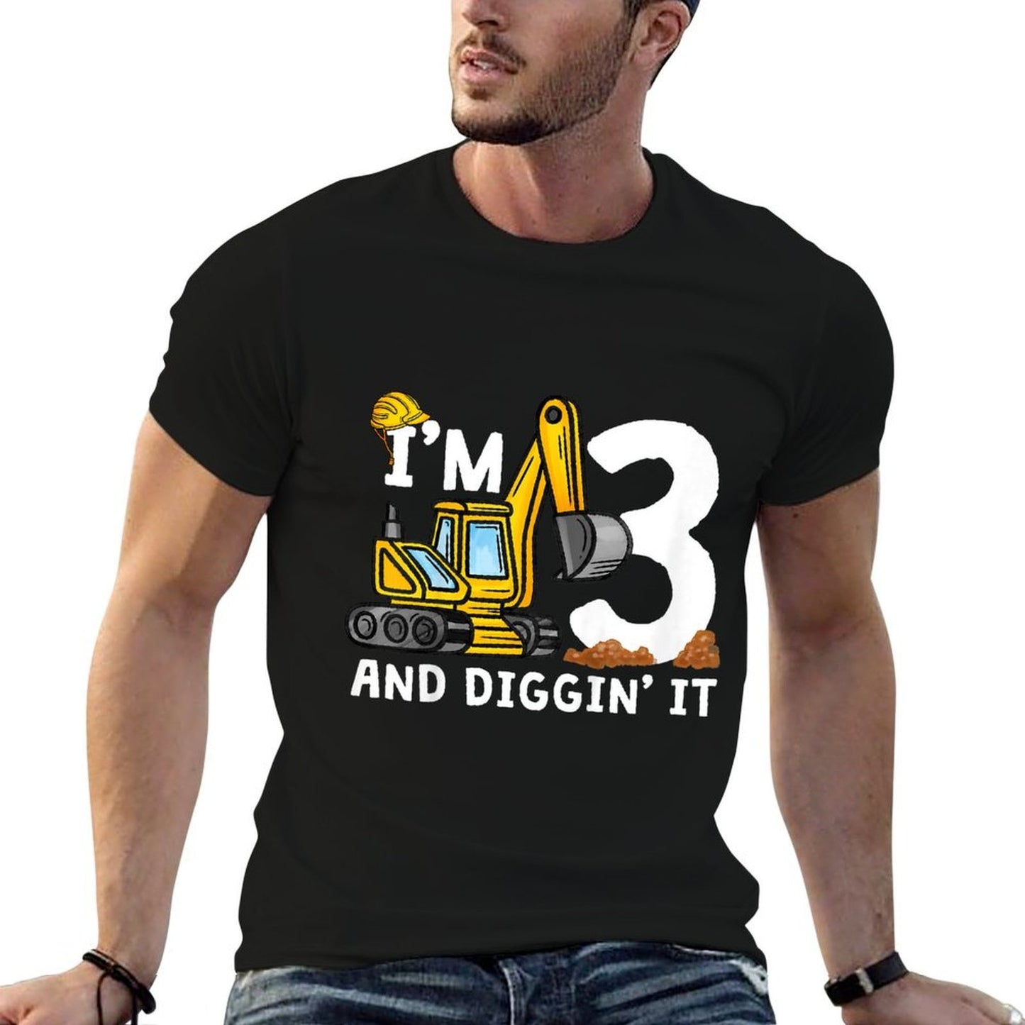 Kids 3rd Construction Birthday I'm 3 And Digging It 3 Years Old  Oversized Silhouette T-Shirt