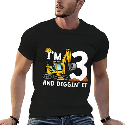 Kids 3rd Construction Birthday I'm 3 And Digging It 3 Years Old  Oversized Silhouette T-Shirt