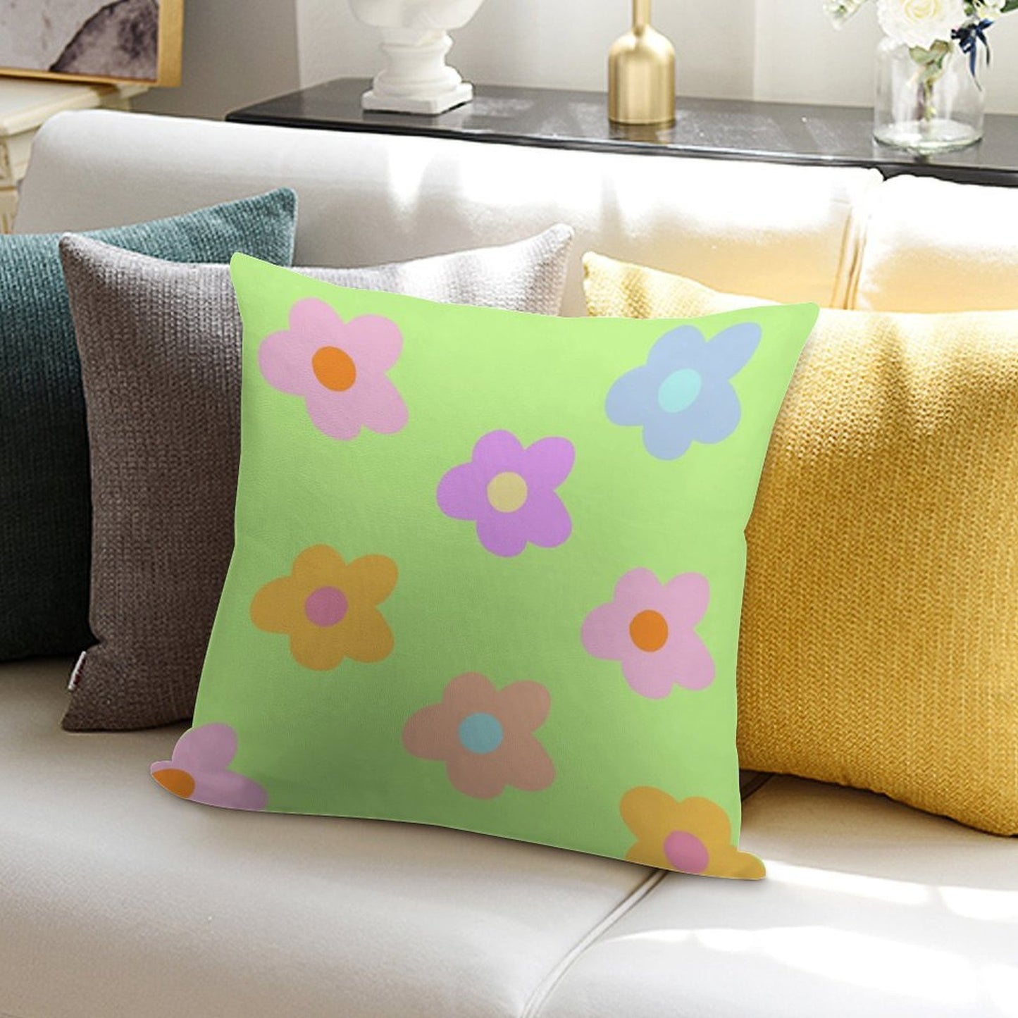 Pastel 5-petal Flowers Soft Anti-Pilling Throw Pillow
