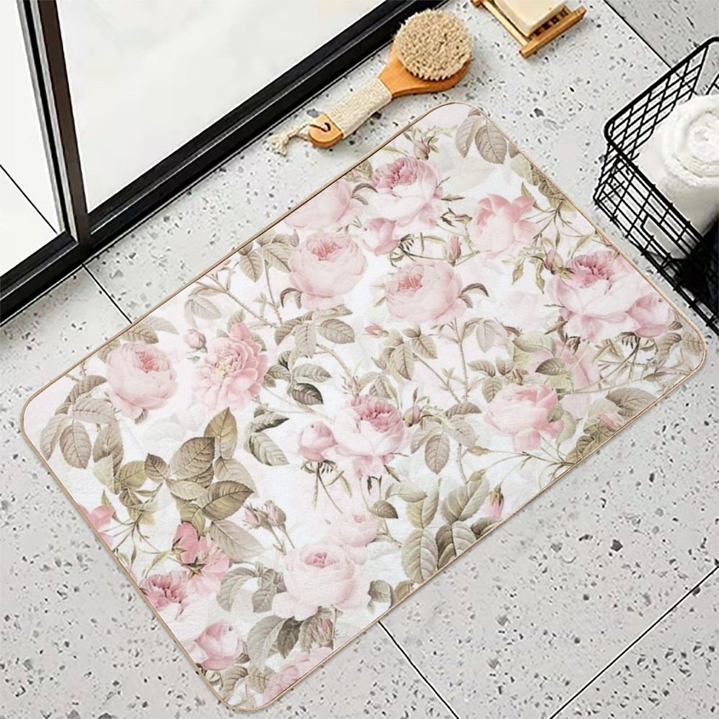 Sepia Old Vintage Roses Botanical Garden on Pink Pattern NightGarden  Toxin-Free Bath Mat