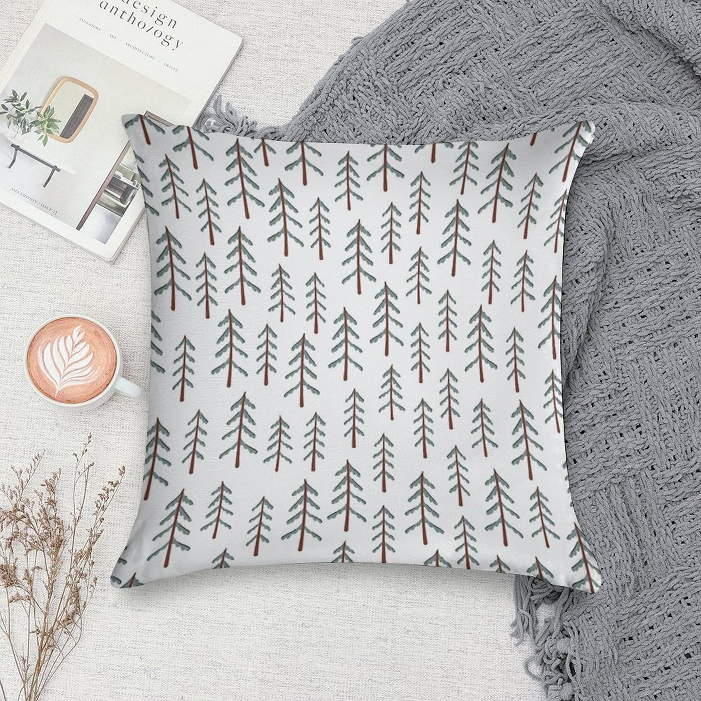 Fir Tree Doodle Wood Soft Decorative Cover Throw Pillow