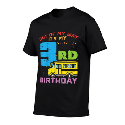 Kids Out Of My Way 3rd Birthday School Bus Cute 3 Year Old Boys  Rolled Sleeves T-Shirt