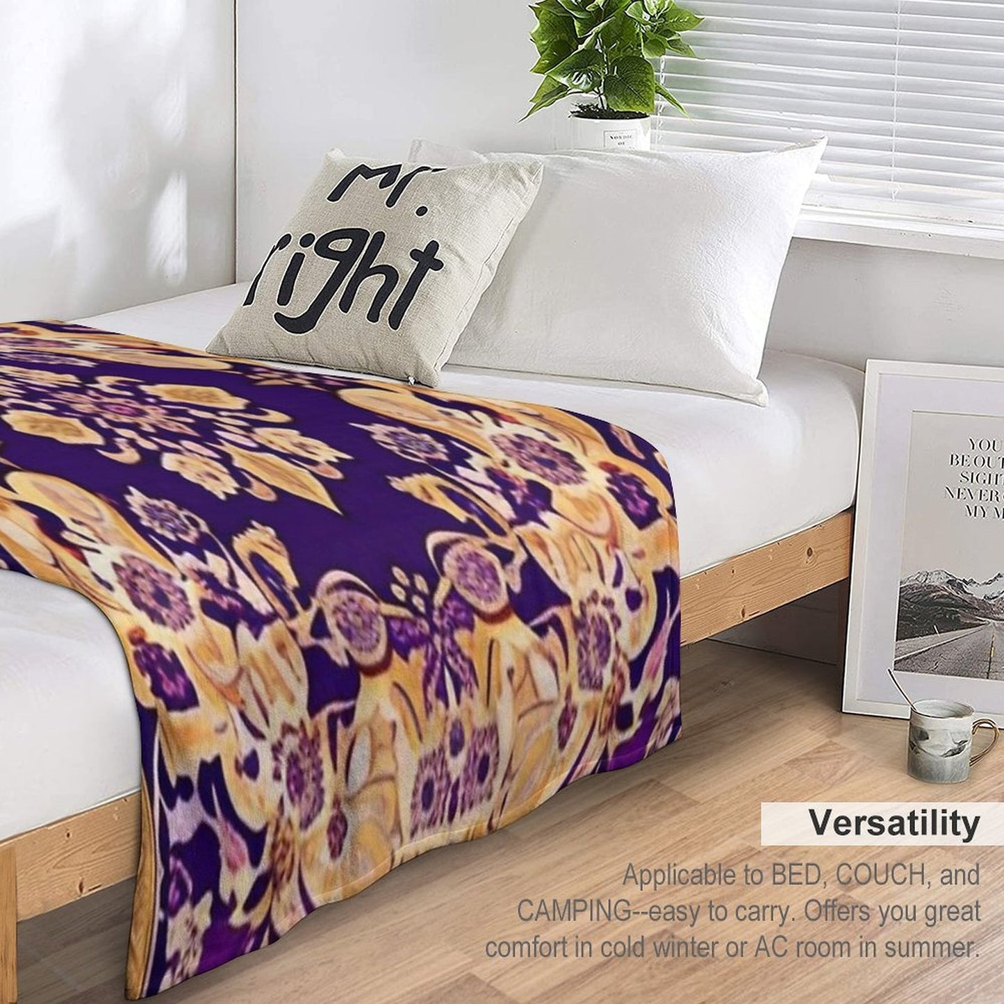Purple And Gold Persian Floral Shrink-resistant Throw Blanket