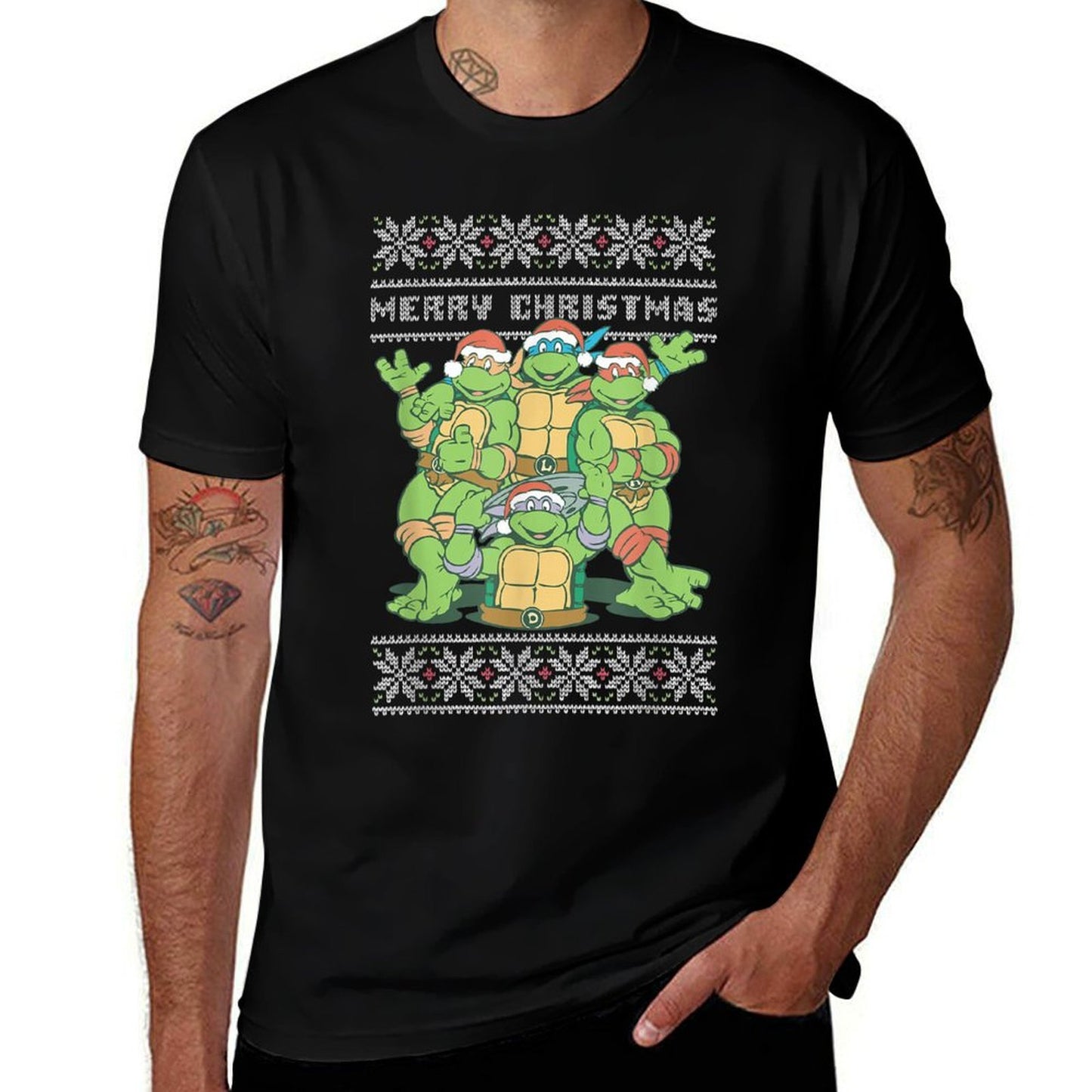 Teenage Mutant Ninja Turtles Christmas Ugly Sweater Group  Slim-fit Cut T-Shirt