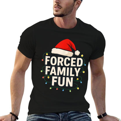 Forced Family Fun Men Women Kids Christmas Pajamas  Heathered Texture T-Shirt