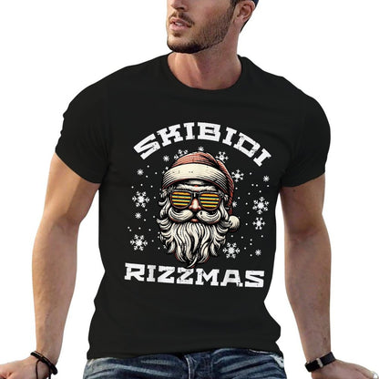 Christmas Skibidi Rizzmas Santa Sunglasses Xmas Men Women  Polyester Blend T-Shirt