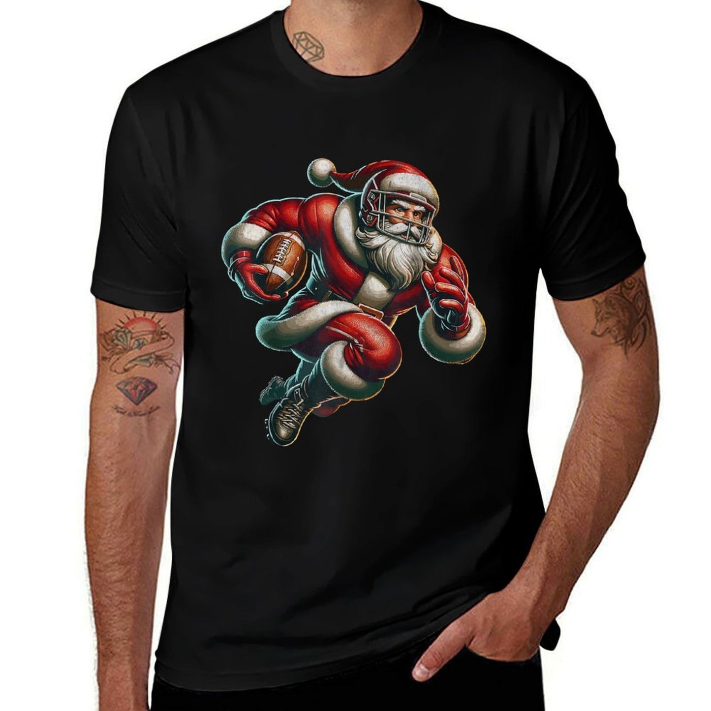 Santa Playing American Football Christmas Women Men Kids  Moisture-wicking T-Shirt