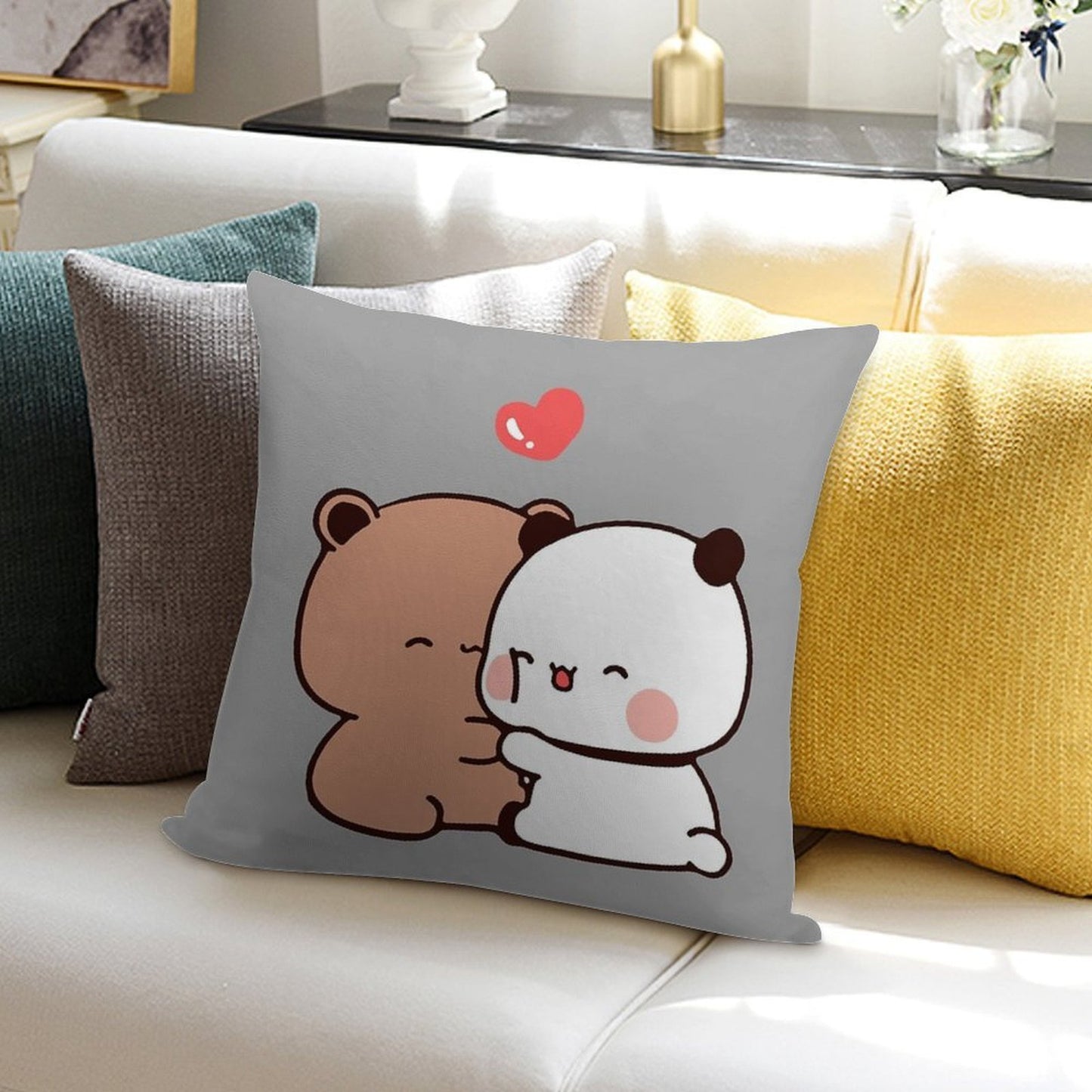 DuDu Bear And BuBu Panda Special Moment❤️ Soft Decorative Cover Throw Pillow