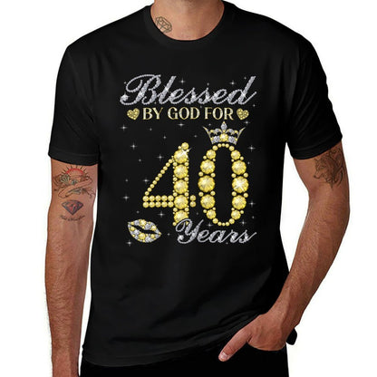 Blessed By God For 40 Years Old Gifts Women 40th Birthday  Heathered Texture T-Shirt