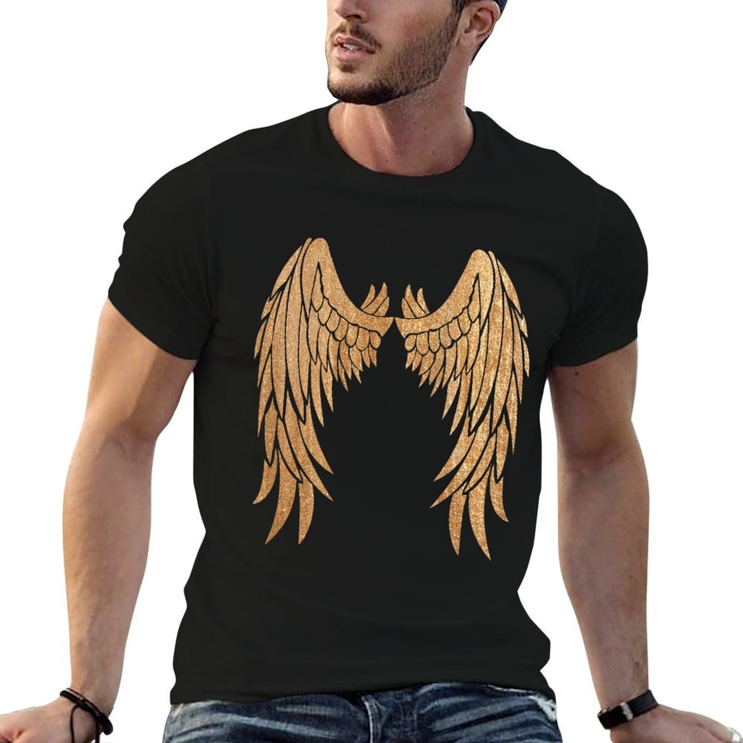 Golden Angel Wings On Back - Angelic Wings Design  Polyester Blend T-Shirt