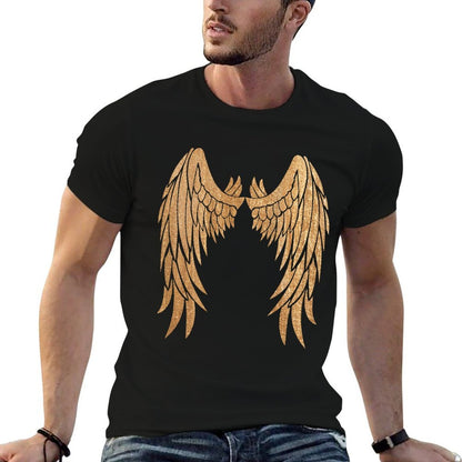 Golden Angel Wings On Back - Angelic Wings Design  Polyester Blend T-Shirt
