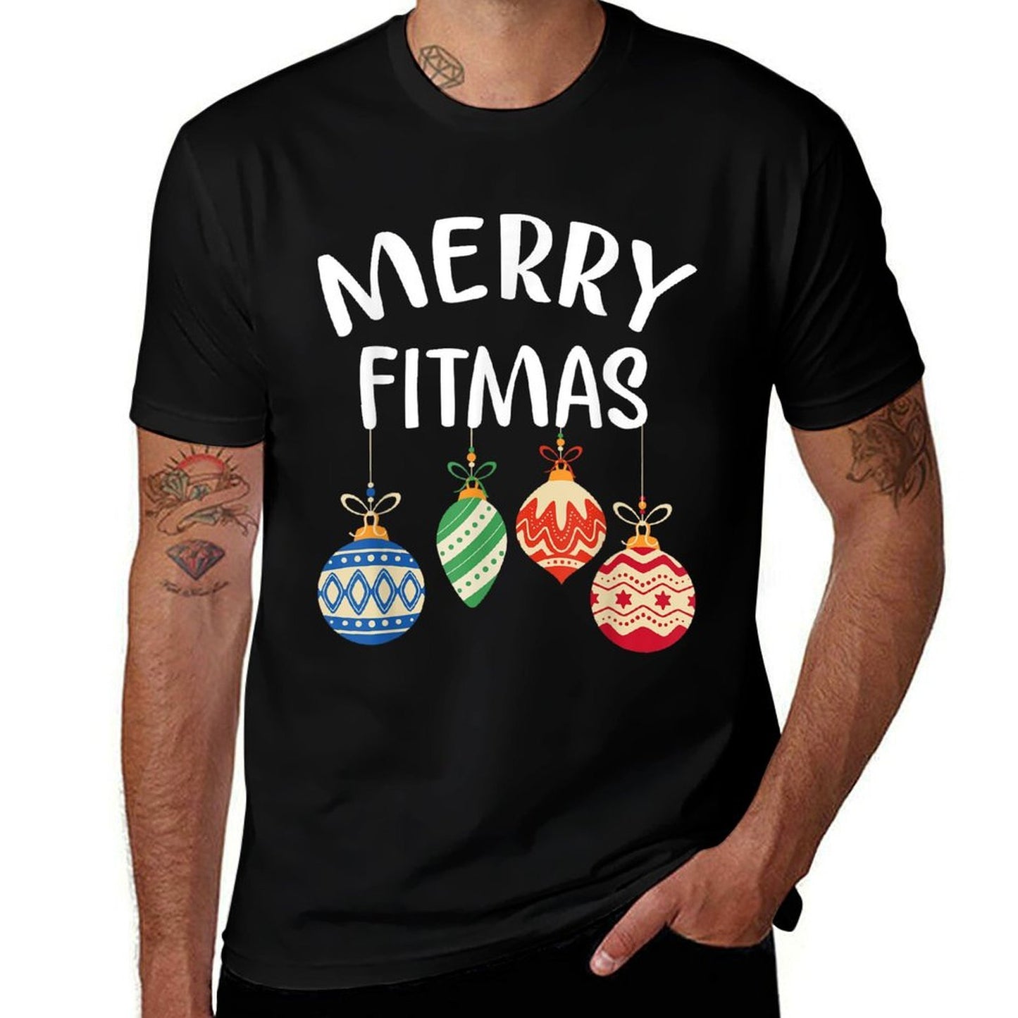 Merry Fitmas for Christmas Workout Xmas Gym Holiday Fitness  Fade-proof Color T-Shirt