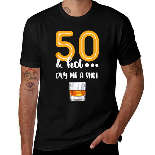 50 And Hot Shot Glass Design Beer Drinker 50th Birthday  Eco-friendly Material T-Shirt