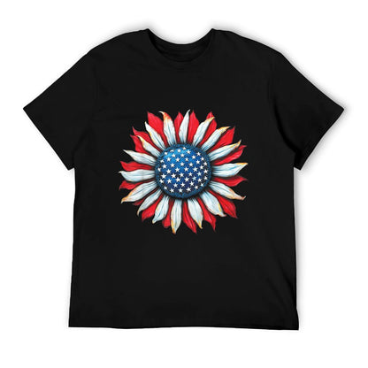 Sunflower American 4th of July Women Men Merica USA Polyester Blend T-Shirt
