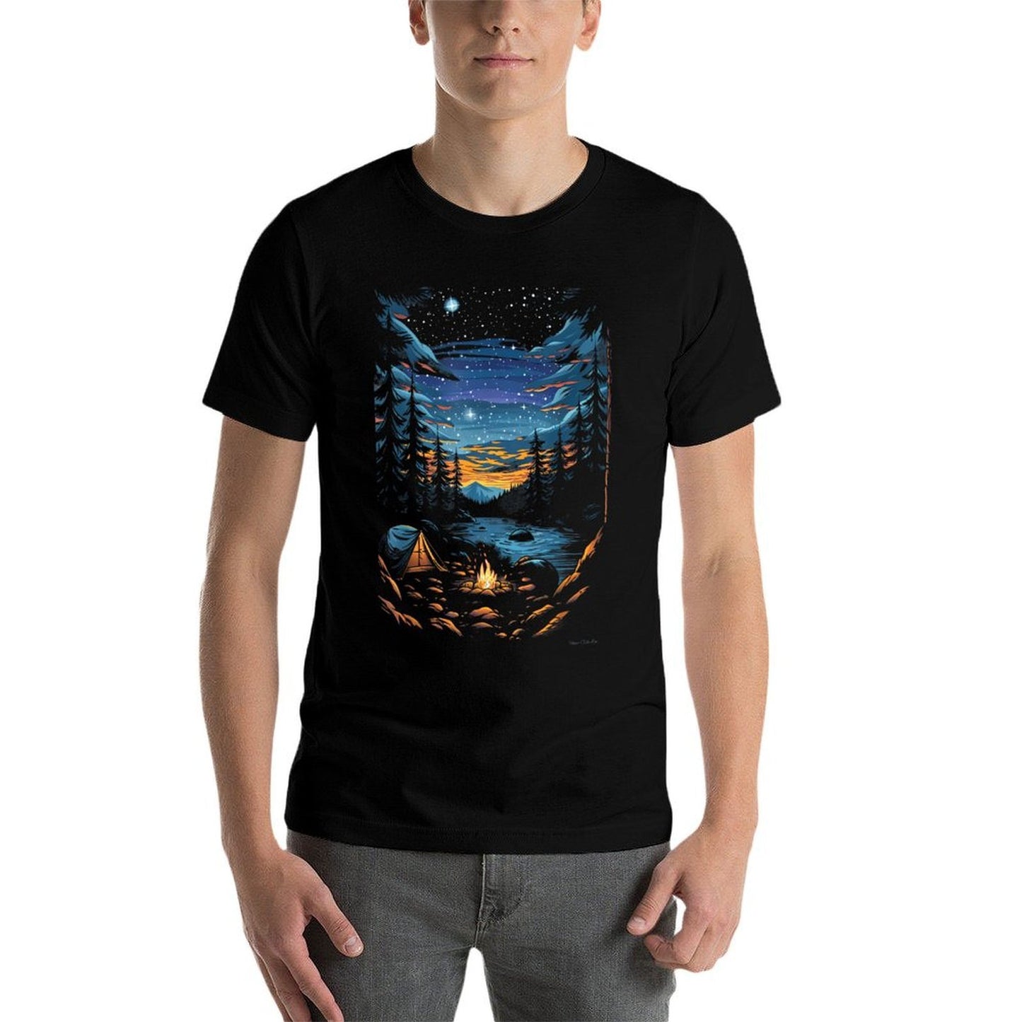 Twilight Hiking Cyan And Amber Trail  Rolled Sleeves T-Shirt