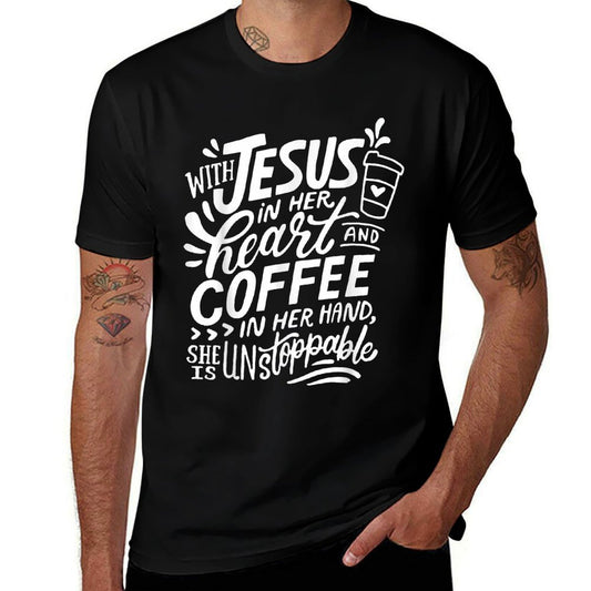 With Jesus In Her Heart And Coffee In Her Hand  Easy-care T-Shirt