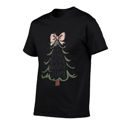 Coquette Bow Jesus Christmas Tree Oh Come Let Us Adore Him  Quick-drying T-Shirt