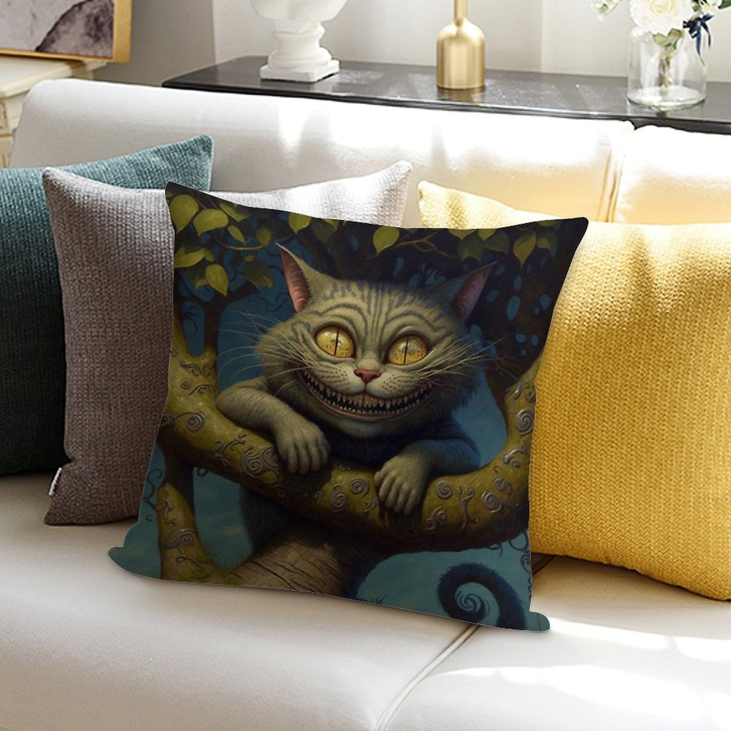 The Cheshire Cat - Alice in Wonderland Collection Soft Decorative Cover Throw Pillow