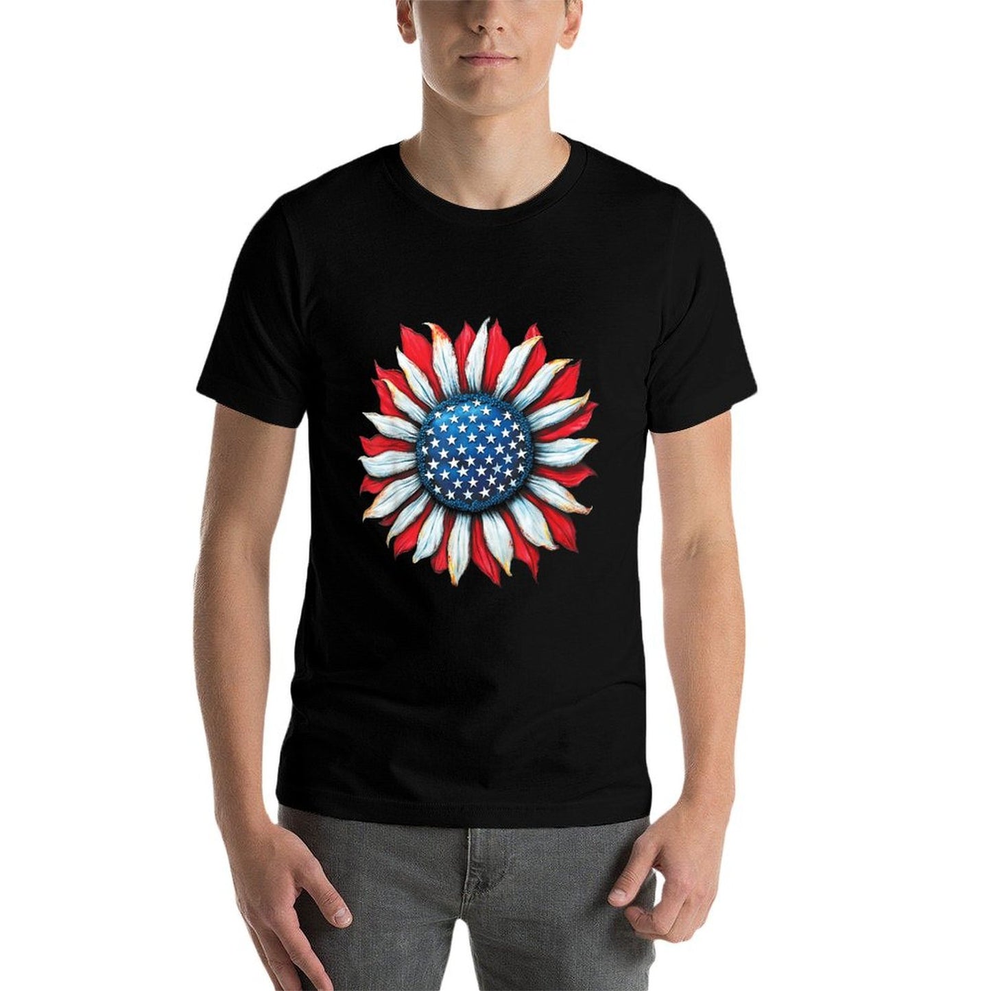 Sunflower American 4th of July Women Men Merica USA Polyester Blend T-Shirt