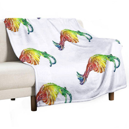 Watercolor Fossil Anomalocaris in Rainbow Machine-washable Throw Blanket