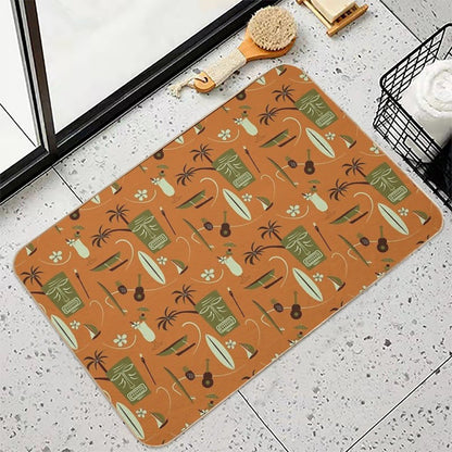 Retro Hawaiian - Vintage Hawaiian - Orange - Tropical Pattern  Easy Maintenance Bath Mat