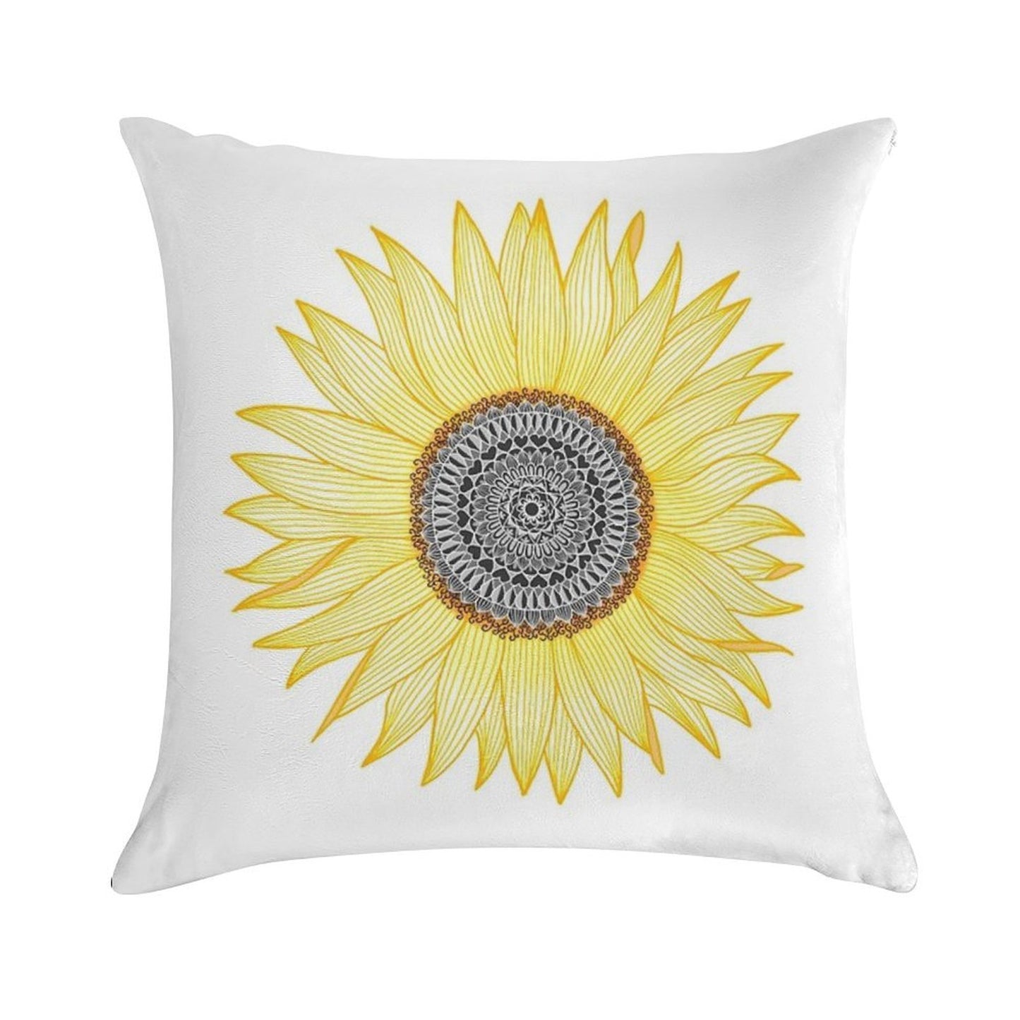 Golden Mandala Sunflower Soft Reinforced Edging Throw Pillow