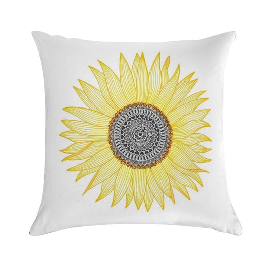 Golden Mandala Sunflower Soft Reinforced Edging Throw Pillow