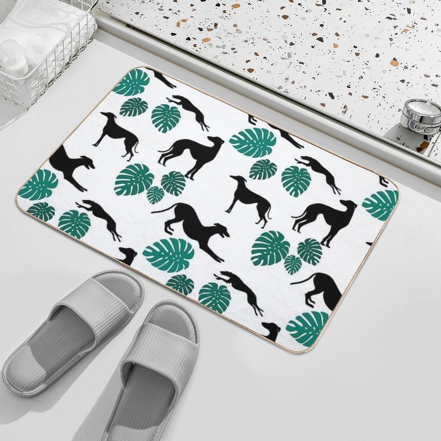 Greyt Greyhound Monstera Jumble on White  Versatile Bath Mat