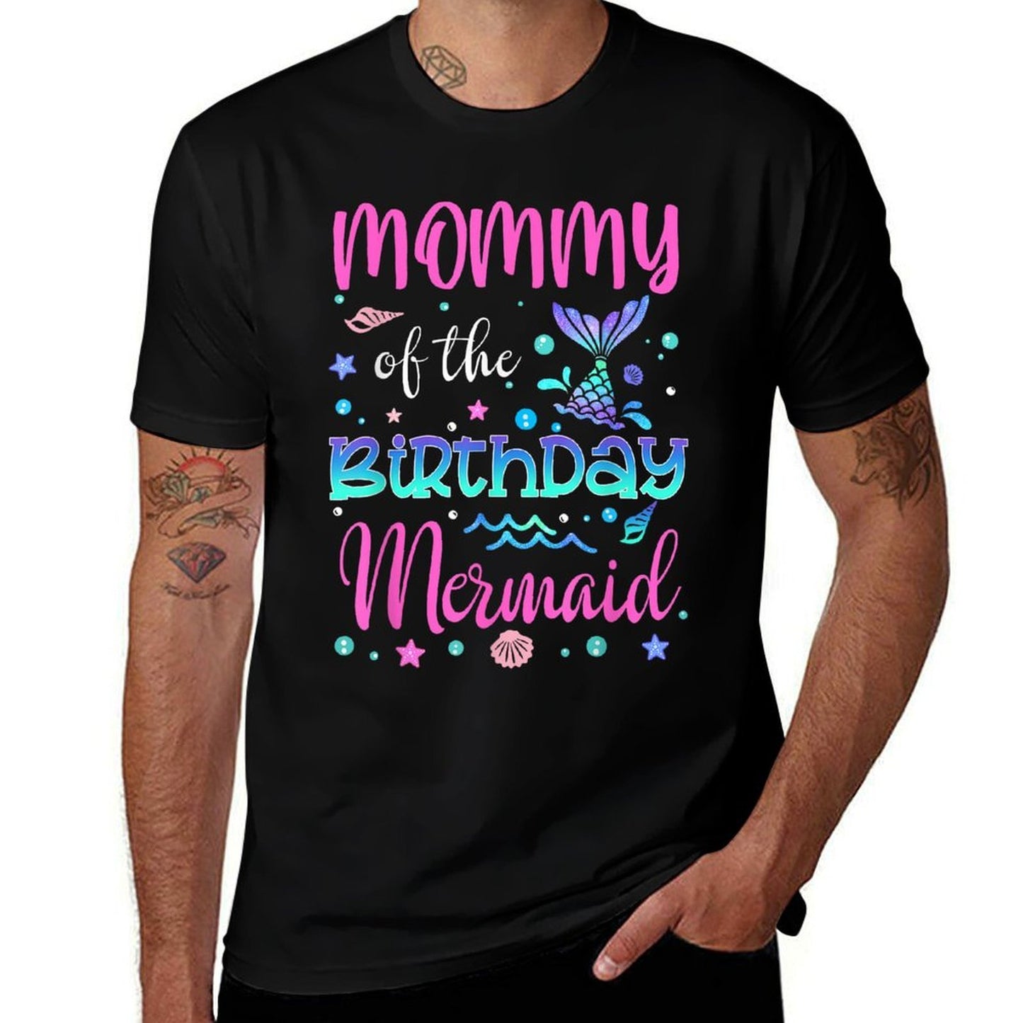 Mommy Of The Birthday Mermaid Family Matching Party Squad  Stretchy T-Shirt