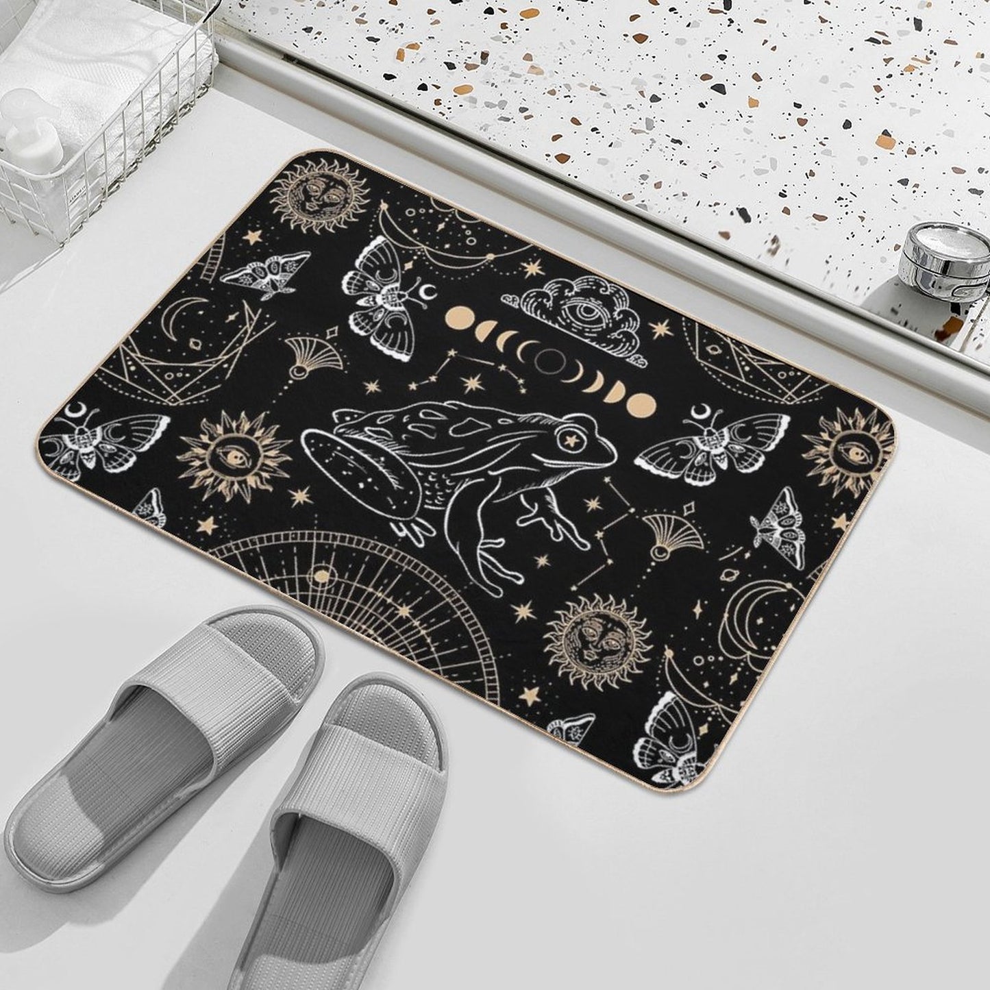 Dark Academia Gothic Frog Tarot Occult Moon Phases with Fairycore Aesthetic, Witchy Magical Goth Fantasy  Multi-Purpose Bath Mat